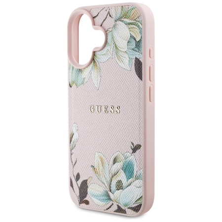 Guess Grained Flower Pattern MagSafe - étui pour iPhone 16 (rose)