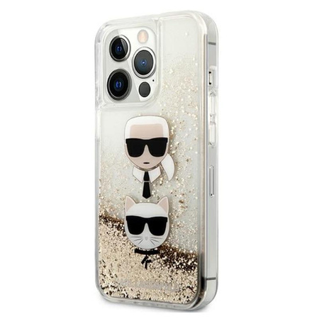 Karl Lagerfeld Liquid Glitter Karl & Choupette Head - iPhone 13 Pro Max Hülle (Gold)