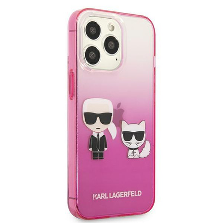 Karl Lagerfeld Farbverlauf Ikonik Karl & Choupette - iPhone 13 Pro Tasche (rosa)