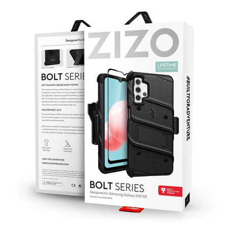 ZIZO BOLT Series - Armored case for Samsung Galaxy A32 5G with 9H glass for screen + holder with stand (black)