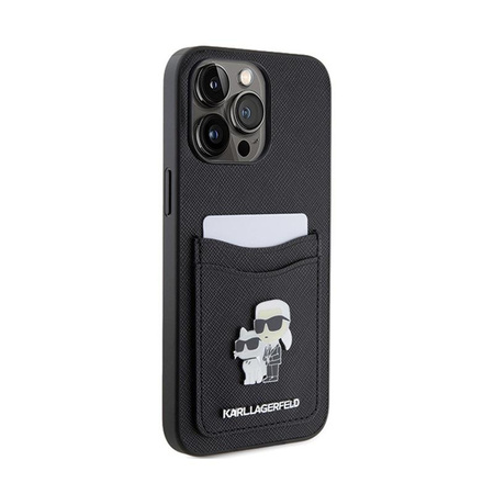 Karl Lagerfeld Saffiano Cardslot Karl & Choupette Metal Logo - Coque iPhone 15 Pro Max (noir)