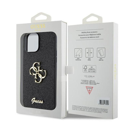 Pouzdro Guess Glitter Script Big 4G - iPhone 13 Pro Max (černé)