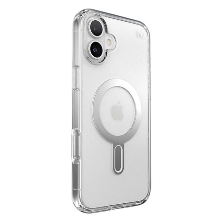 Speck Presidio Perfect-Clear ClickLock e MagSafe - Custodia per iPhone 16 Plus (Trasparente / Finitura cromata / Argento Serene)