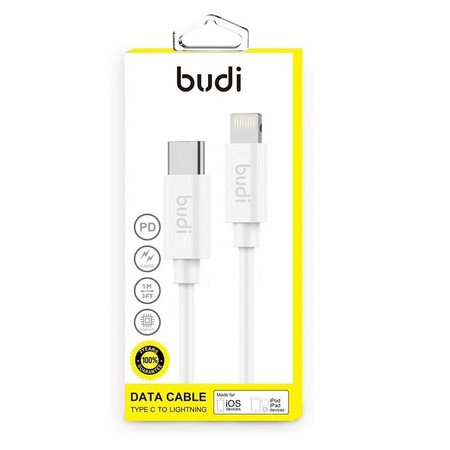 Budi - Câble USB-C - Lightning avec technologie PD, certifié MFi, 1 m (blanc)