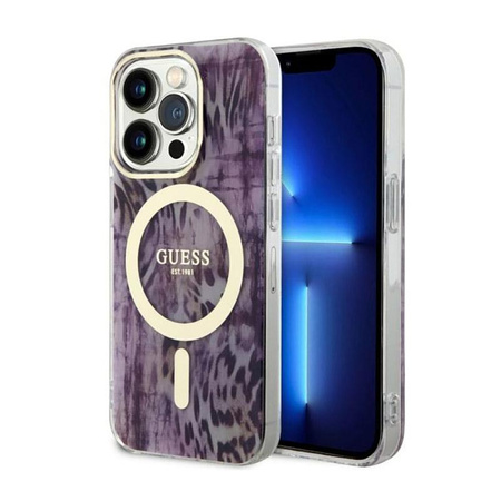 Guess Leopard MagSafe - pouzdro pro iPhone 14 Pro (růžové)