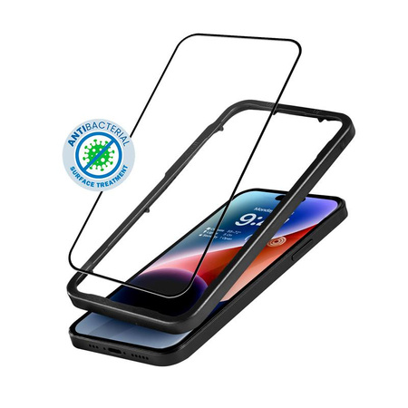 Crong Anti-Bacterial 3D Armour Glass - Verre trempé 9H pour iPhone 14 Pro + cadre d'installation