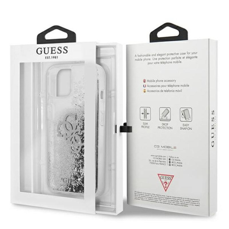 Guess Liquid Glitter 4G Big Logo - pouzdro pro iPhone 13 mini (stříbrné)