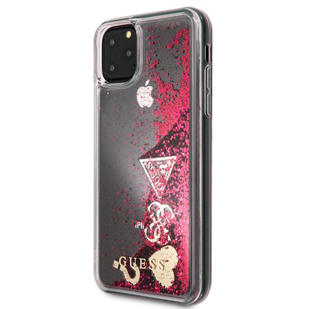 Guess Liquid Glitter Hearts - pouzdro pro iPhone 11 Pro Max (Raspberry)