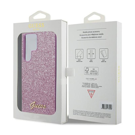Guess Glitter Flakes Metal Logo Case - Tasche für Samsung Galaxy S24 Ultra (Lila)