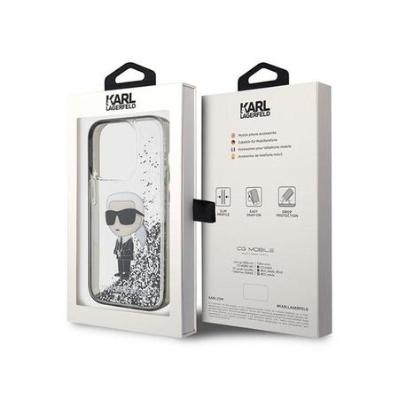 Karl Lagerfeld Liquid Glitter Ikonik - Coque pour iPhone 15 Pro (Transparent)