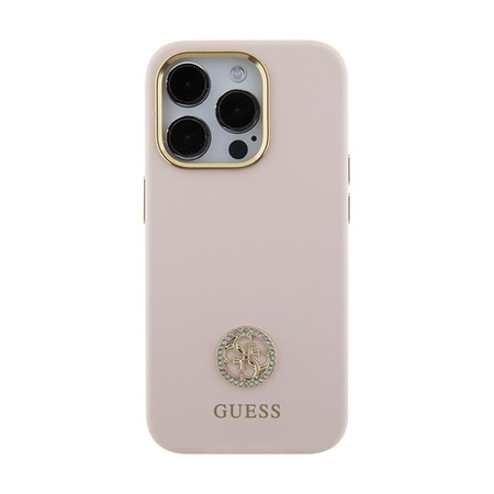 Coque Guess Silicone Logo Strass 4G - iPhone 15 Pro Case (rose)