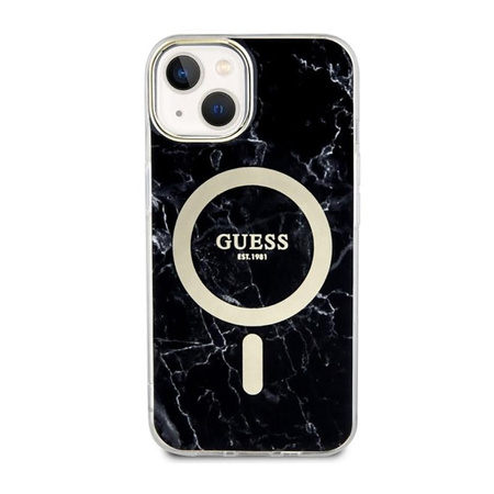 Guess Marble MagSafe - pouzdro pro iPhone 14 Plus (černé)