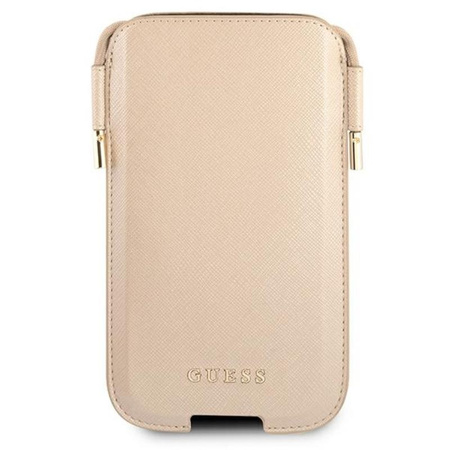 Guess Saffiano Pouch - S/M pochette pour téléphone max 6.1" (or)