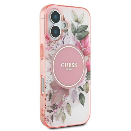 Guess IML Flower & Tonal Circle MagSafe - Hülle iPhone 16 Plus (Rosa)