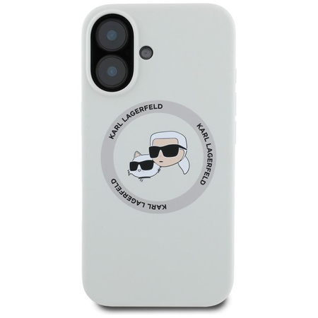 Karl Lagerfeld Silikonové pouzdro MagSafe s dvojitou hlavou a kruhem pro iPhone 16 (béžové)