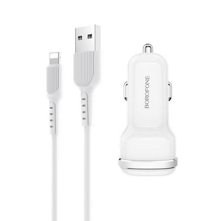 Borofone - car charger 2x USB Lightning cable included, white