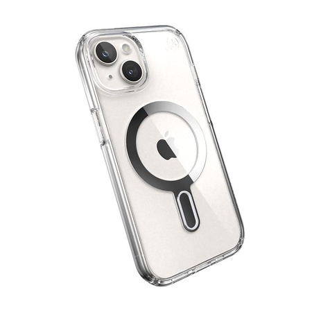 Speck Presidio Perfect-Clear ClickLock & Magsafe - iPhone 15 Case (Transparent / Finition chromée / Argent Serein)