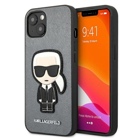 Karl Lagerfeld Saffiano Ikonik Patch - iPhone 13 mini Tasche (silber)