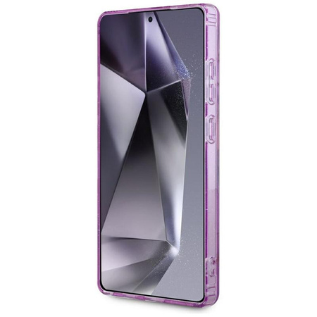 Guess Glitter Flowers Triangle Buttons MagSafe - Case for Samsung Galaxy S25 Ultra (purple)