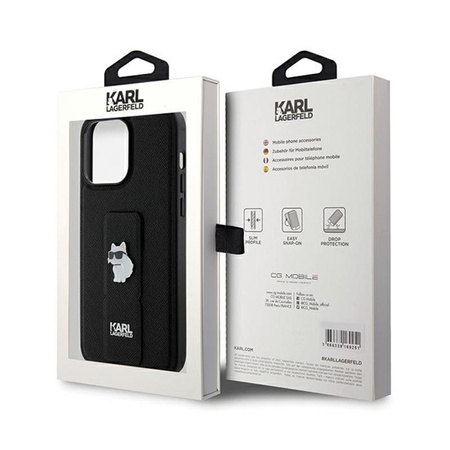 Karl Lagerfeld Gripstand Saffiano Choupette Pins - iPhone 13 Pro Tasche (schwarz)