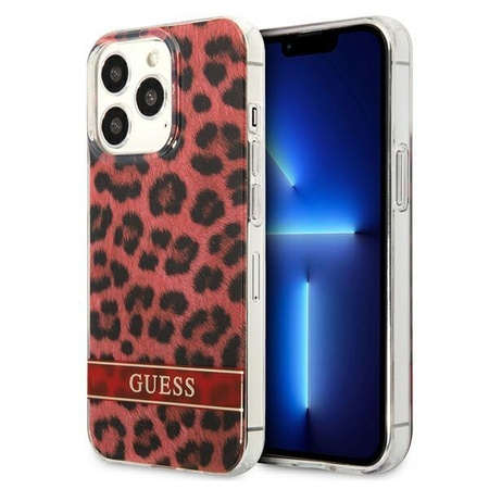 Pouzdro Guess Leopard Electro Stripe - iPhone 13 Pro (červené)