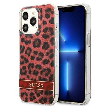 Guess Leopard Electro Stripe - iPhone 13 Pro Tasche (Rot)