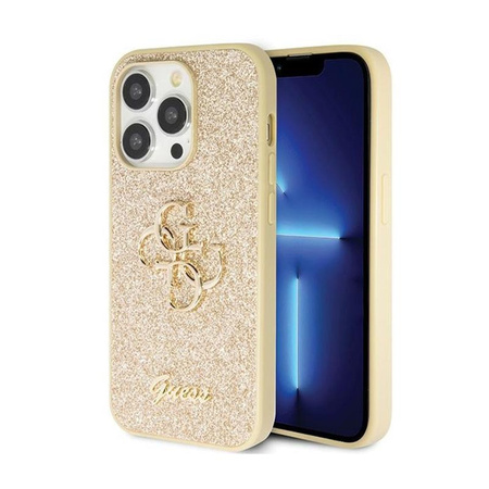 Pouzdro Guess Glitter Script Big 4G - iPhone 14 Pro (zlaté)