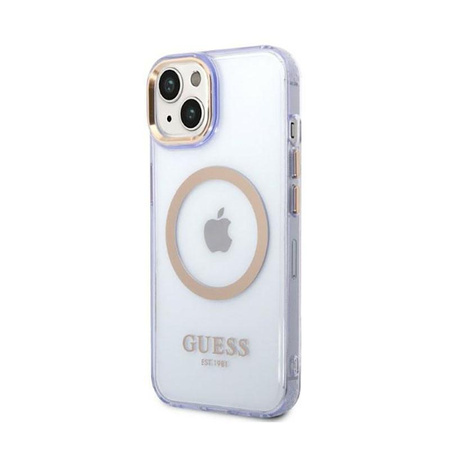 Guess Gold Outline Translucent MagSafe - Etui iPhone 14 (fioletowy)