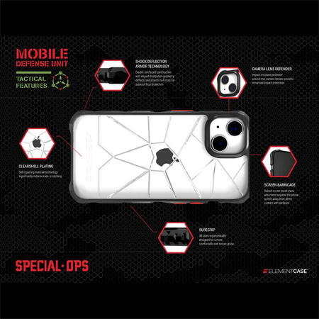 Element Case Special Ops X5 - Armored iPhone 14 Pro Max Case (Mil-Spec Drop Protection) (Clear/Black)