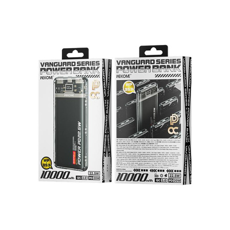 WEKOME WP-353 Vanguard Series - Powerbank 10000 mAh PD 20W + QC 22.5W (Schwarz / Transparent)