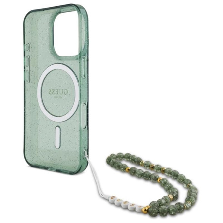 Guess IML Glitter gyöngyház szíjjal MagSafe - iPhone 16 Pro Max tok (zöld)