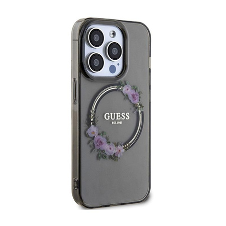 Guess IML Flowers Wreath MagSafe - pouzdro pro iPhone 15 Pro (černé)