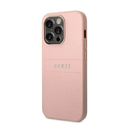 Guess Saffiano Metal Logo Stripes - Coque iPhone 14 Pro Max (rose)
