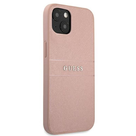 Guess Saffiano Metal Logo Stripes - iPhone 13 mini case (pink)