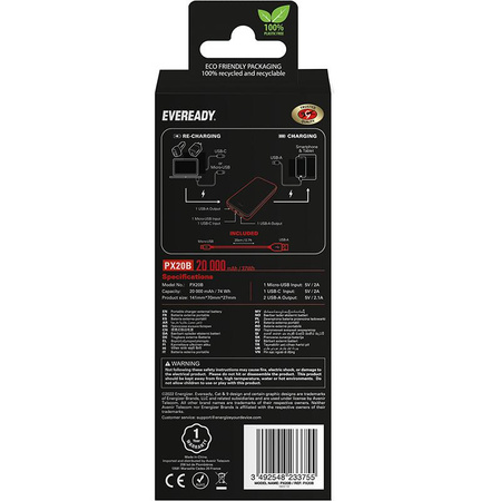 Eveready PX20B - Powerbank 20000 mAh 2x USB-A (Noir)