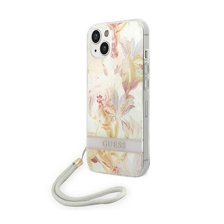 Guess Flower Cord - pouzdro se šňůrkou na iPhone 14 (fialové)