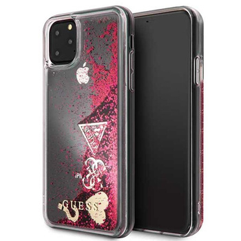 Guess Liquid Glitter Hearts - pouzdro pro iPhone 11 Pro Max (Raspberry)