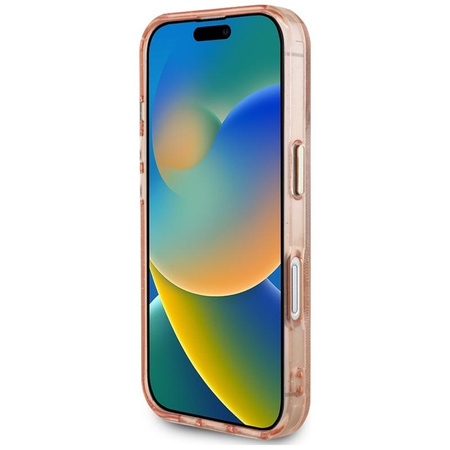 Guess IML Metal Glitter 4G Circle Triangle MagSafe - Hülle für iPhone 16 (rosa)