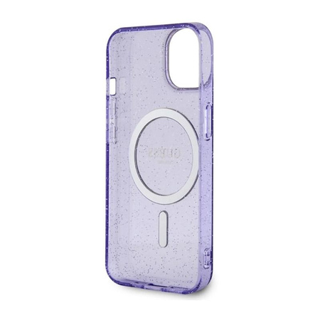Guess Glitter Gold MagSafe - Etui iPhone 14 (Purpurowy)