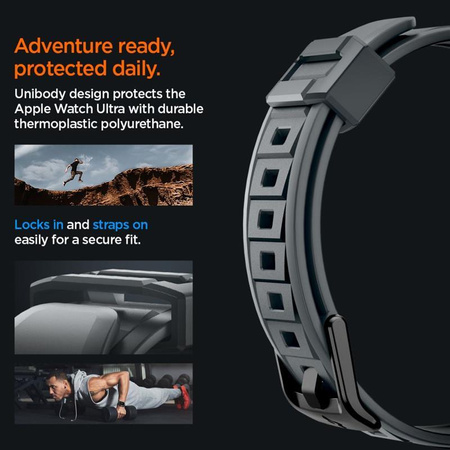 Spigen Rugged Armor Pro - Bracelet avec étui pour Apple Watch Ultra 49 mm (Gris foncé)