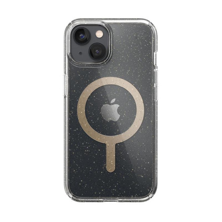 Speck Presidio Perfect-Clear mit Glitter + MagSafe - iPhone 14 / iPhone 13 Hülle mit MICROBAN Beschichtung (Klar / Gold Glitter)