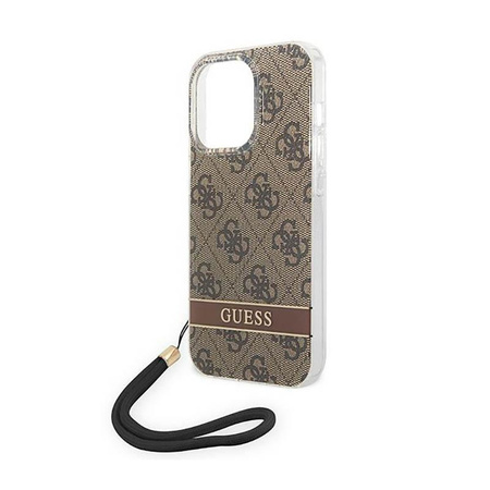 Guess 4G Print Cord - Etui ze smyczką iPhone 14 Pro Max (brązowy)