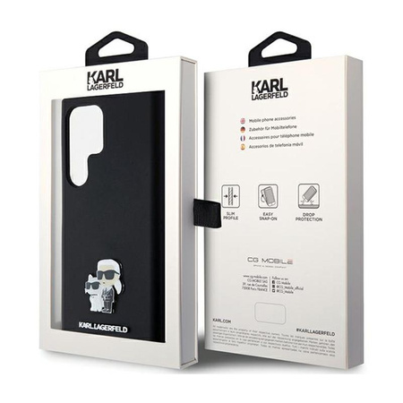 Karl Lagerfeld Silikon Karl & Choupette Metal Pin - Tasche Samsung Galaxy S24 Ultra (czarny)