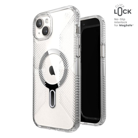 Speck Presidio Perfect-Clear Grip ClickLock & Magsafe - Etui iPhone 15 Plus (Clear / Chrome Finish / Serene Silver)