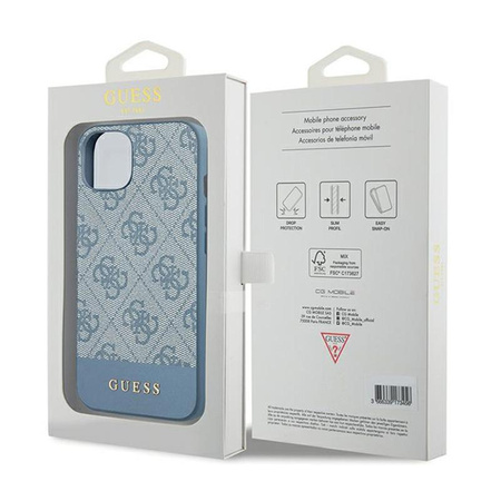 Guess 4G Bottom Stripe Metal Logo Collection - Coque pour iPhone 15 (bleu)