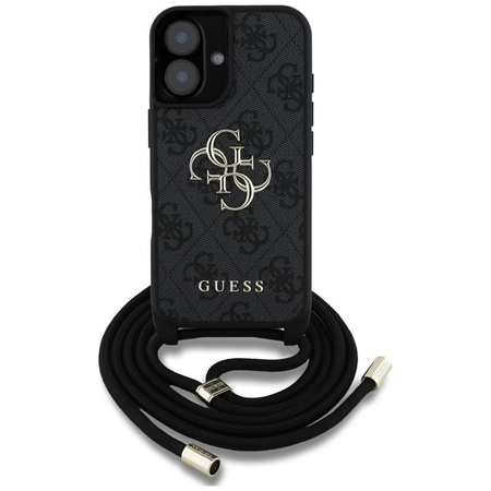 Guess 4G Big Logo Cord Strap Crossbody - pouzdro pro iPhone 16 Plus (černé)