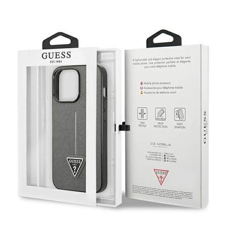 Guess Saffiano Triangle Logo Case - Schutzhülle für iPhone 13 Pro Max (Silber)