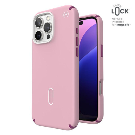 Speck Presidio2 Pro ClickLock & MagSafe - iPhone 16 Pro Max Case (Wednesday Pink / Boysenberry Purple / White)