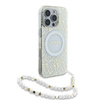 Guess IML Flowers Allover Electro With Pearl Strap MagSafe - Pouzdro pro iPhone 16 Pro Max (Bílé)
