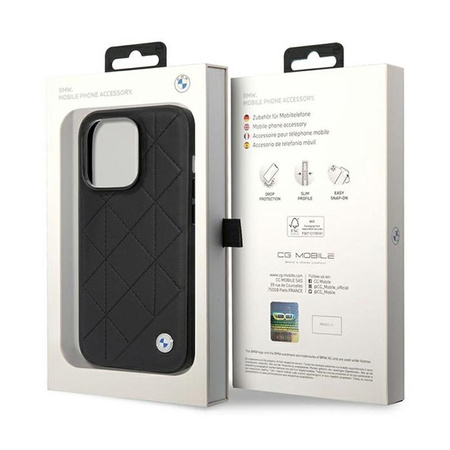 BMW Leather steppelt - iPhone 14 Pro tok (fekete)